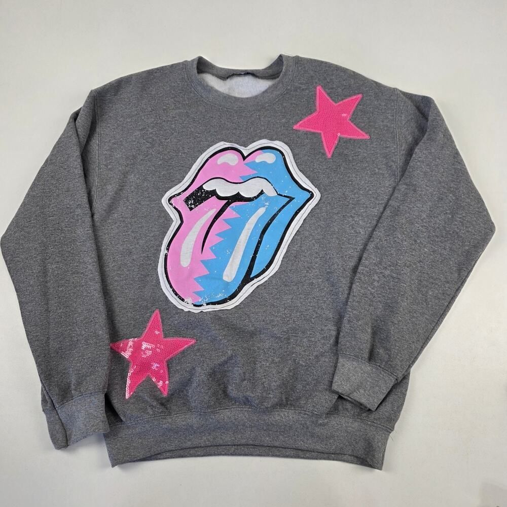 Sojara Women Sequin Distressed Pullover Sweatshirt Top Gray Size Small Oversized